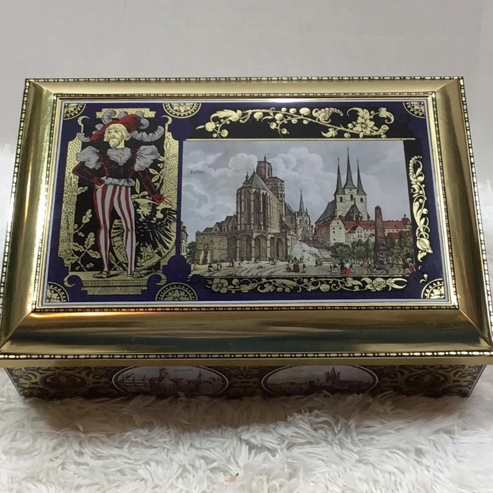 Lambertz vintage metal hinged castle cookie tin